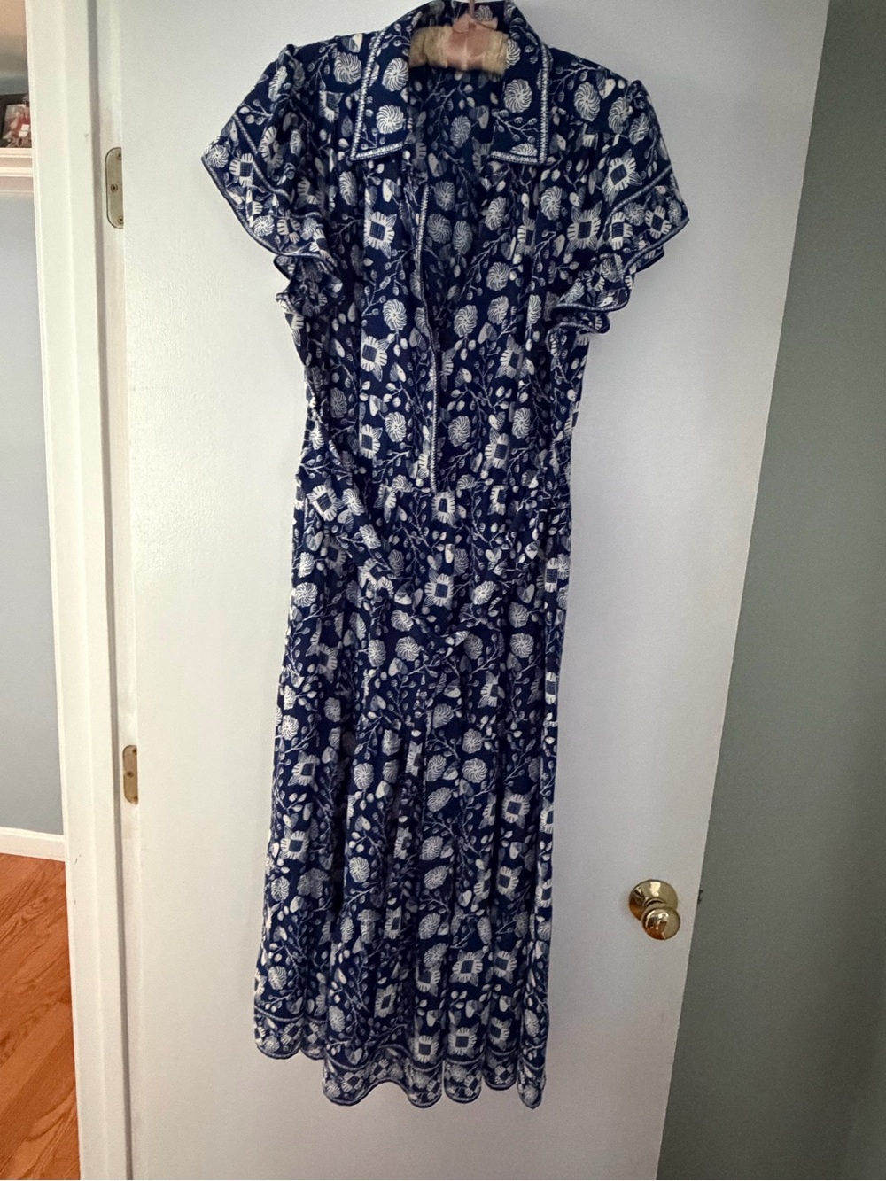 Max Studio London Navy & White Floral Maxi Dress